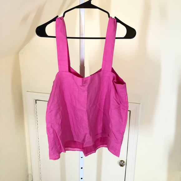 J. Crew Factory NWT Women's Linen Blend Square neck Tank Top Pink Wild Azalea L - Picture 6 of 7